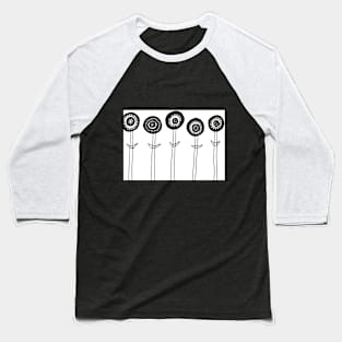 Black And White Happy Flowers Baseball T-Shirt